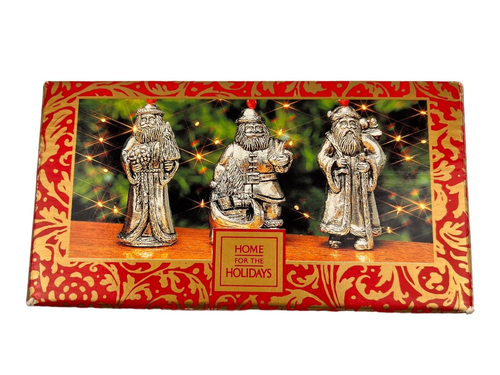 Macys Hogar para las Fiestas Viejo Mundo Plateado Papá Noel Paquete de 3 Nuevo Antiguo Stock - Imagen 2 de 14