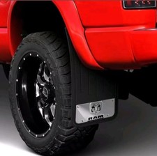 2- 12x23 Rear Mud Flaps Dodge Ram Head Oem Factory Logo Chrome Splash Guards 2- 12x23 Rear Mud Flaps Dodge Ram Head Oem Factory Logo Chrome Splash Guards
