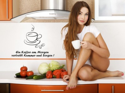 S213 XL Wandtattoo ''Ein Kaffee am Morgen...'' aufkleber Cafe Coffee Spruch