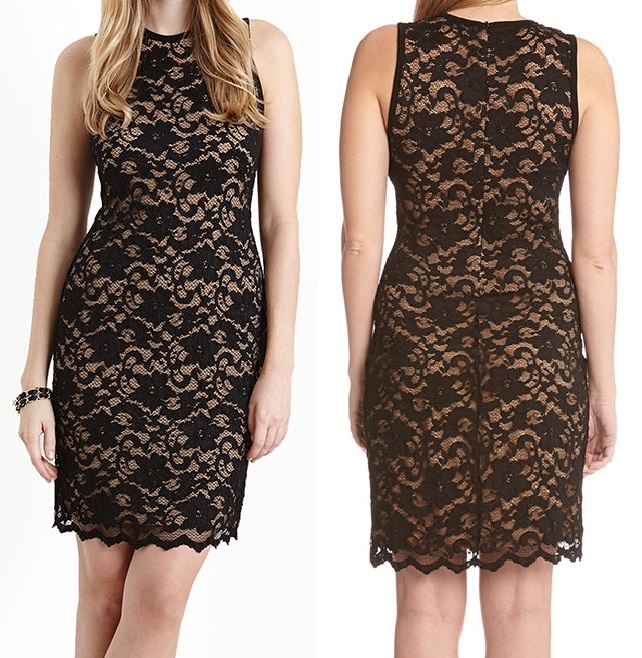 Karen Kane 2L94658 Black w/Nude Stretch Lace Cocktail Dress w/Scallop Hem - $118 Karen Kane 2L94658 Black w/Nude Stretch Lace Cocktail Dress w/Scallop Hem - $118
