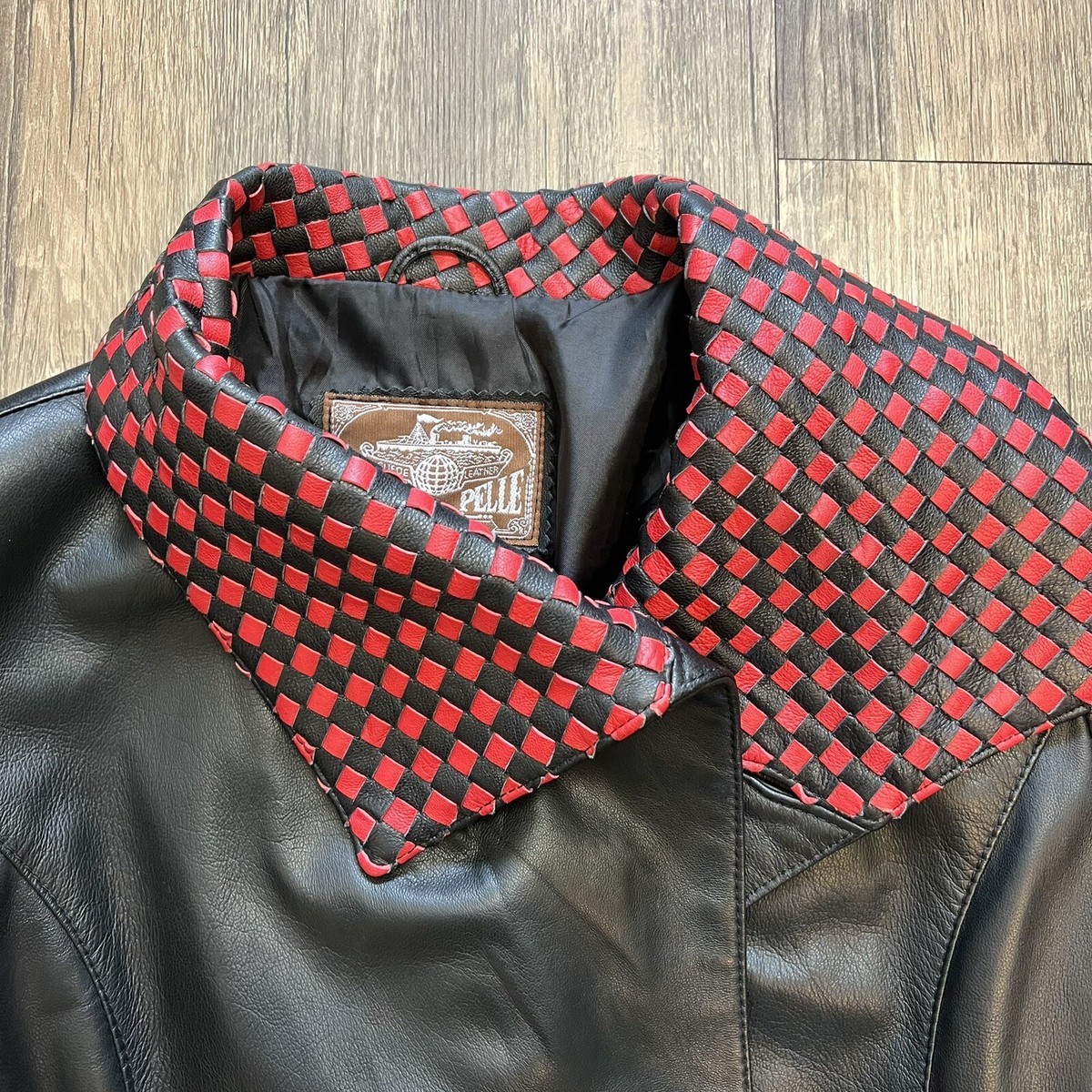Vera Pelle Vintage Black Leather Jacket With Red Black Vera Pelle Vintage Black Leather Jacket With Red Black