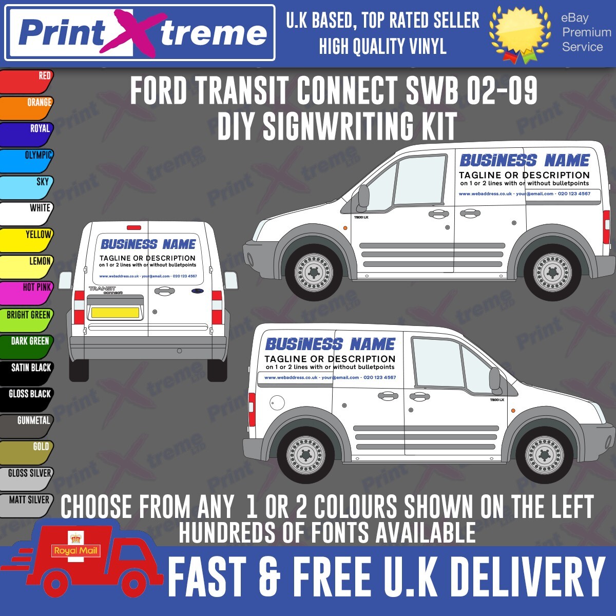 van sign kit TRANSIT CONNECT SWB 2002-09 DIY signage signwriting vinyl  Lettering