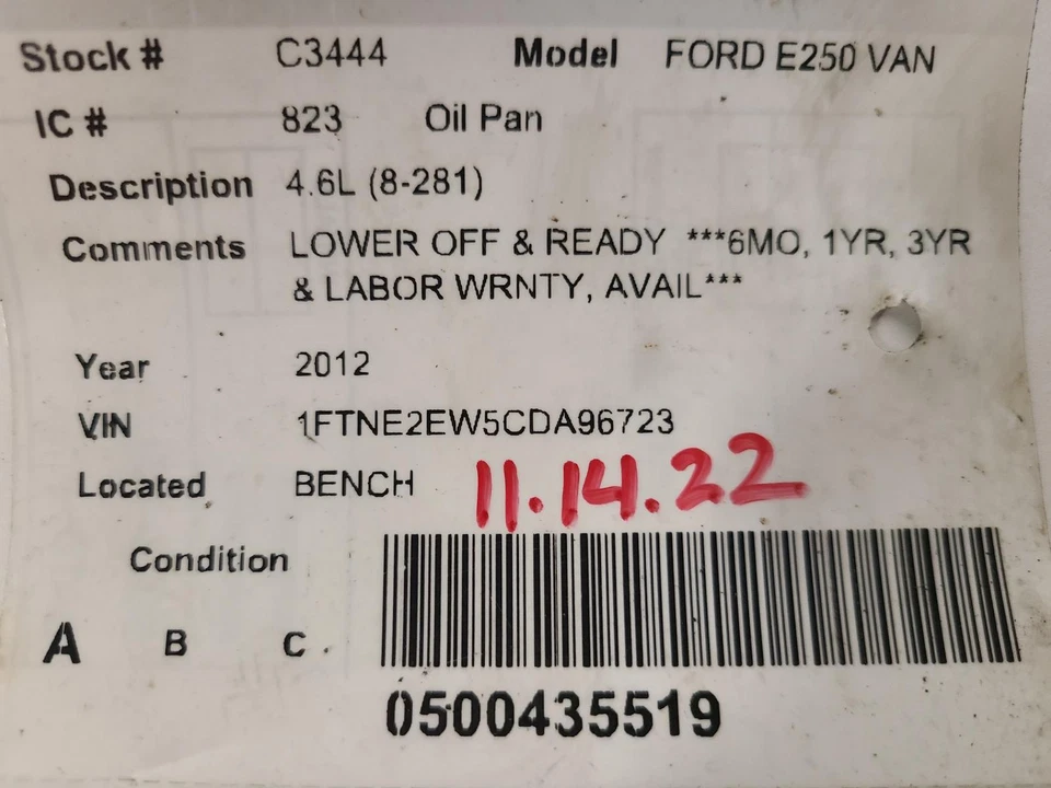 Used Engine Oil Pan fits: 2012 Ford Ford e250 van 5.4L 8-330 Grade A - Image 3 of 4