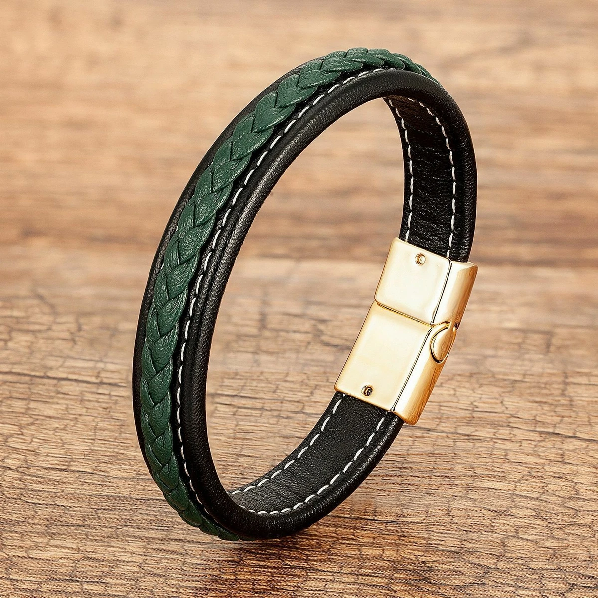 Men Braided Leather Bracelet Women Rope Chain Bangle Magnetic