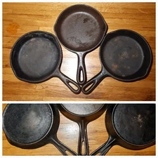 Lot Of 3 Vintage Vollrath #3 B Copy Cast Iron Skillet Heat Ring Camping 