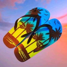  381 New Men's Palm Tree Sandals 6 7 Tropical Beach Hawaii Florida Flip Flops