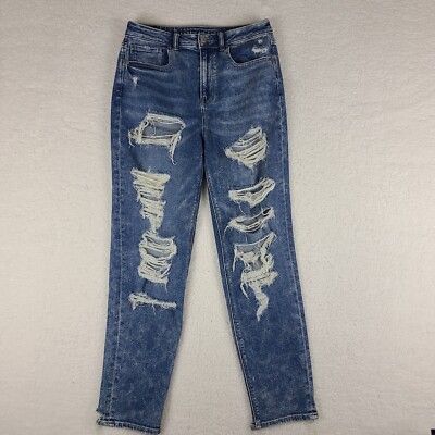 American Eagle Jeans Womens 6 Mom Jean Stretch Medium Wash Destroyed Distress