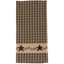 New Primitive Country Farmhouse BLACK STAR BERRY VINE PLAID PANELS Drape Curtain