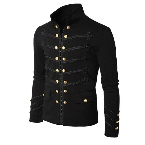 Men Punk Gothic Clothing Military Jackets Stand Collar Rock Frock Coat Coat New 