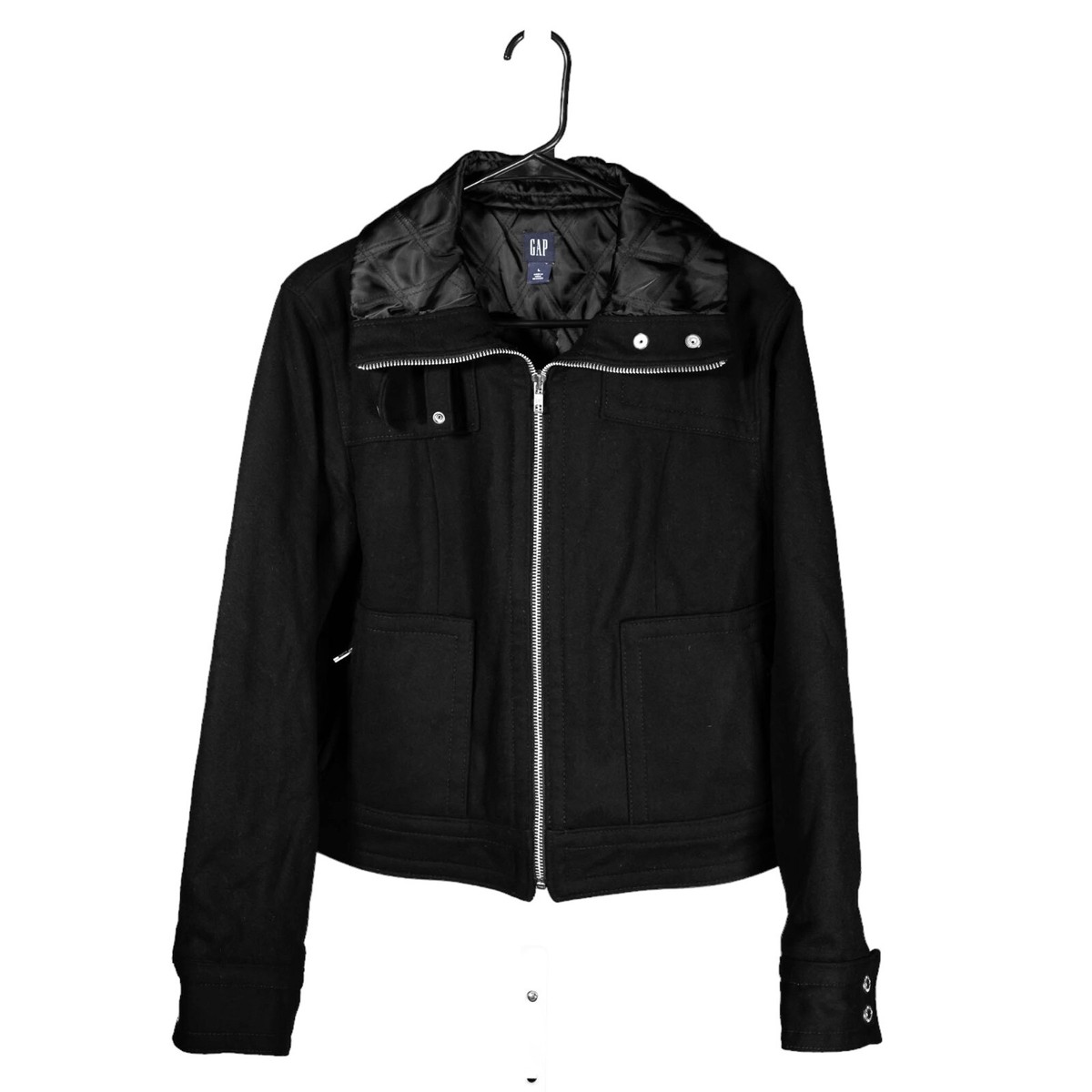 ジャケット・アウター 00s OLD GAP melton wool swing top BLK GAP Women's Jacket Black Wool Blend Full Zip Quilted Lined