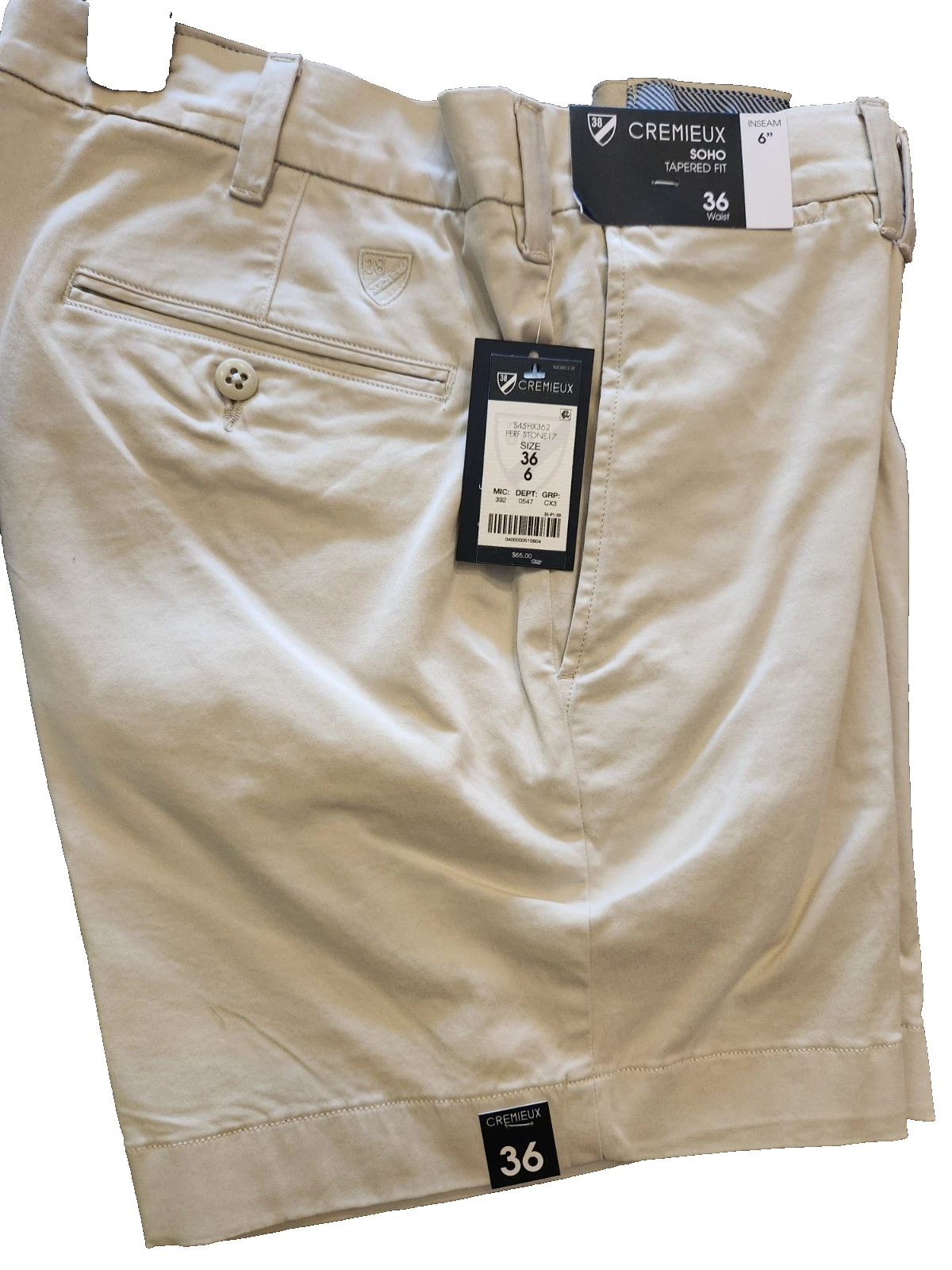 Cremieux Soho Tapered Fit Solid Comfort Stretch Chino Shorts Size 36 Off White