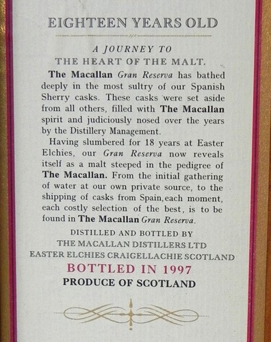 Macallan ""Gran Reserva achtzehn Jahre alt"" nur Holzkiste, 750 ml, abgefüllt 1997 - Bild 14 von 24