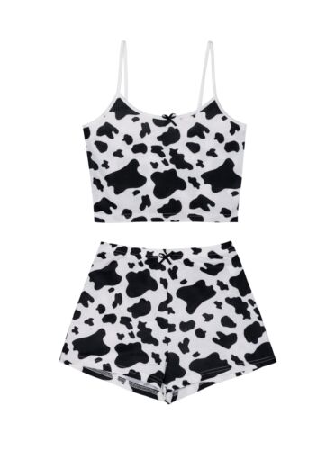 Womens Cute 2 Piece Pajama Set Ribbed Cami Top and Shorts Sleepwear Summer Pj...