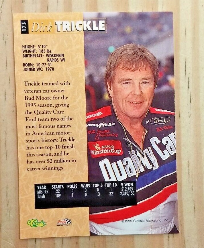 1995 CLASSIC DICK TRICKLE 5-SPORT CARD#173 MINT NASCAR QUALITY