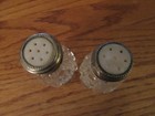 Vintage Cut Glass Salt & Pepper Shakers Mother of Pearl Inset Lids — photo 6