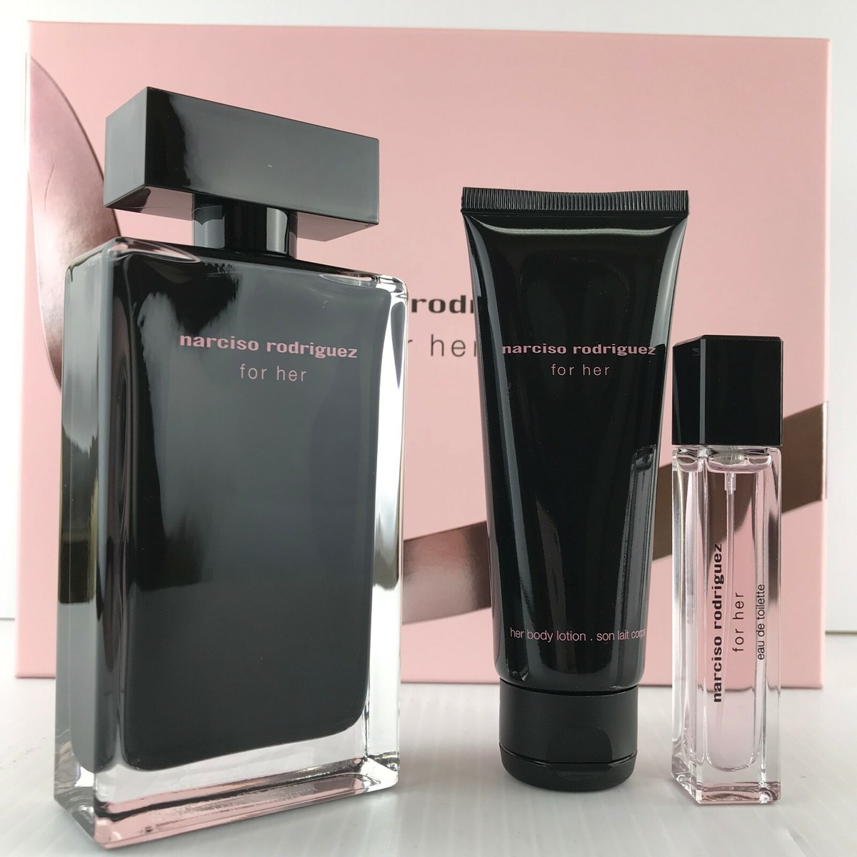 Narciso Rodriguez for Her 3pc set Parfum Spray 3.3 oz Body Lotion