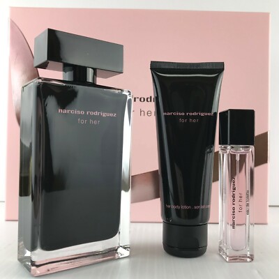 Narciso Rodriguez for Her 3pc set Parfum Spray 3.3 oz Body Lotion
