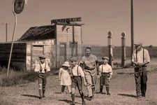 GREAT DEPRESSION FAMILY AT TEXACO GAS STATION DUST BOWEL 4X6 PHOTO POSTCARD