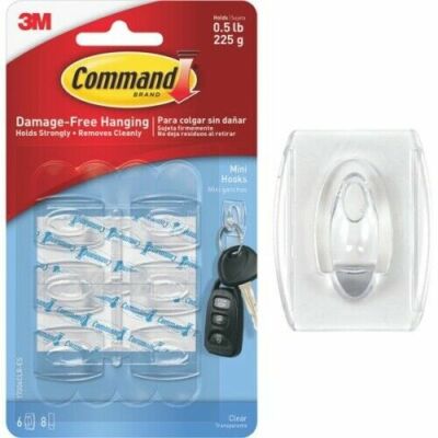 Command 6er Pack Mini Clear Selbstklebestreifen Haken Beschädigungsfreier Halt 225g Neu