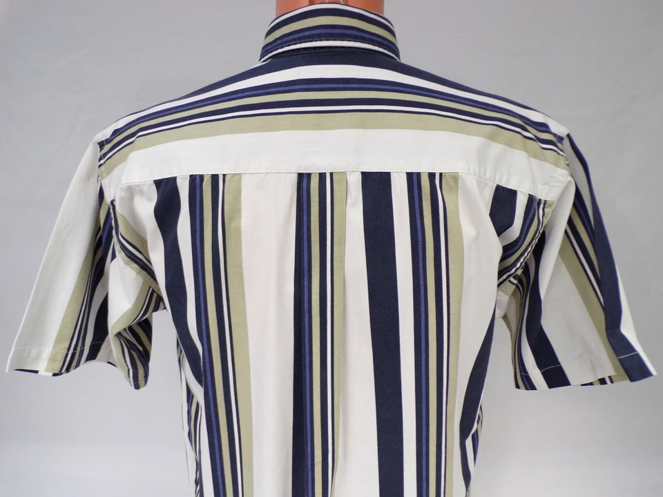 Vintage Trader Bay Shirt Men Medium Short Sleeve Blue White Stripe Cotton Pocket - Image 3 of 4