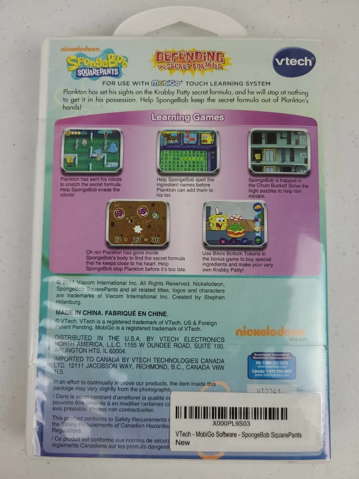 Vtech MobiGo Spongebob SquarePants Defending the Secret Formula Learning 5-8 NEW - Image 2 of 2