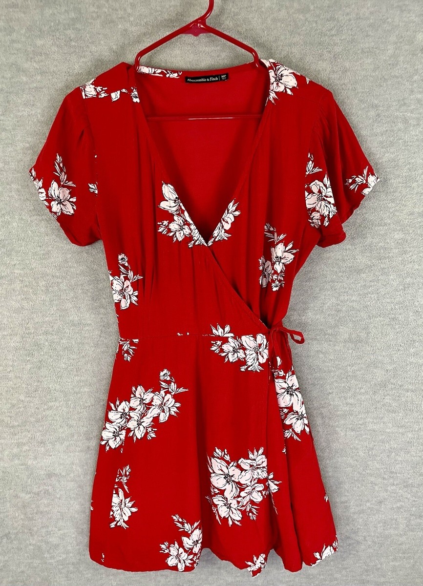 Abercrombie & Fitch MP Wrap Dress Red Floral Short Sleeve Viscose