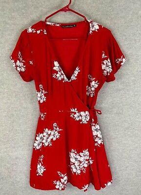 Abercrombie & Fitch MP Wrap Dress Red Floral Short Sleeve Viscose