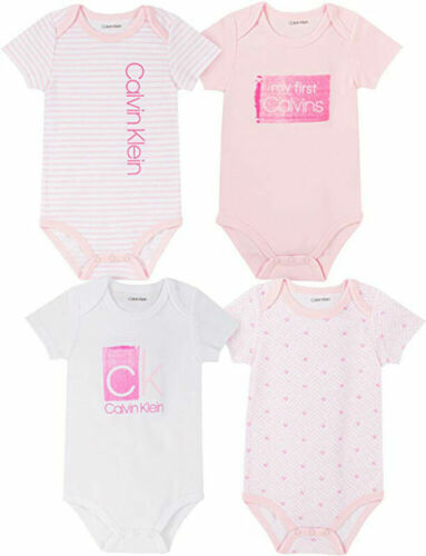 Calvin Klein Infant Girls 4-Pack Bodysuits Size 0/3M 3/6M 6/9M 12M 18M