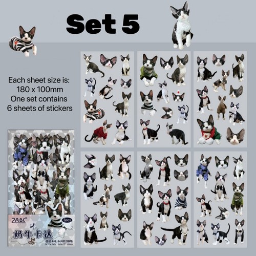 6 sheets self-Adhesive Cat Craft waterproof Stickers Diary Scrapbook diary DIY - Picture 18 of 20