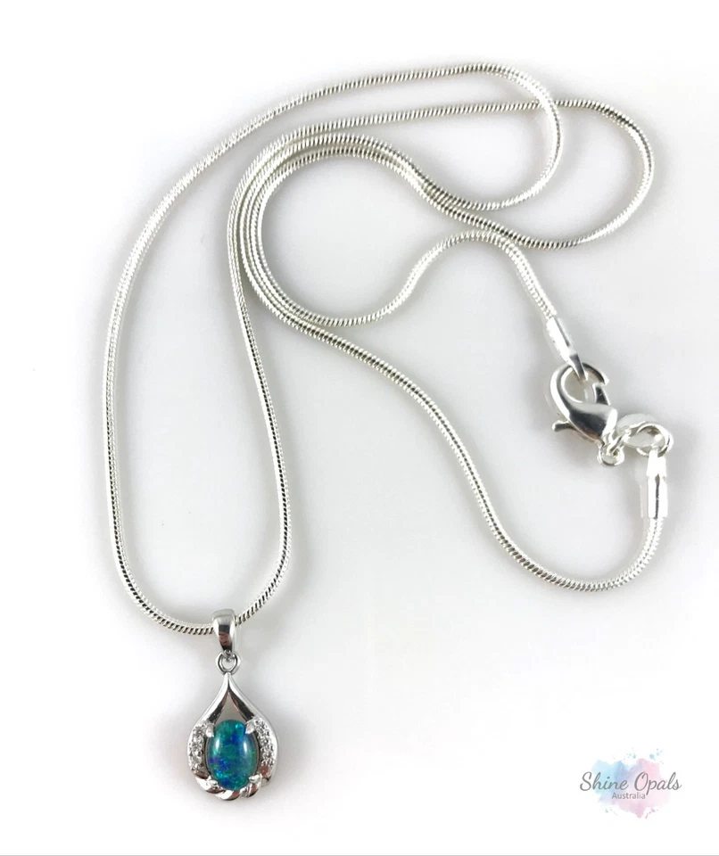 Ciondolo collana opale in argento sterling 925 con zirconi cubici, regalo, op... - Immagine 4 di 4