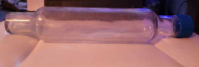 Vintage Clear Glass Rolling Pin 14.5 Inches Blue Plastic Lid No Cork Collectible