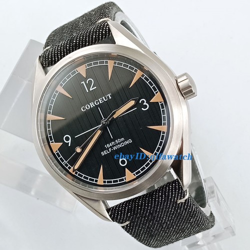 41mm Corgeut black dial leather strap Sapphire crystal Automatic mens Watch 2818 - Picture 4 of 6