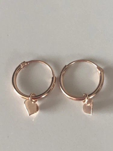 925 Sterling Silver Rose Gold Tiny Solid Heart Love Sleeper Hoop Earrings