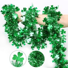50FT St Patricks Day Garland Green Shamrock Tinsel Garland, Shiny 50FT Shamrock
