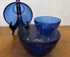 3 ~ Vintage Pyrex Cobalt Blue Ribbed Small Mixing Bowls 3 Cup # 7401-S USA EUC