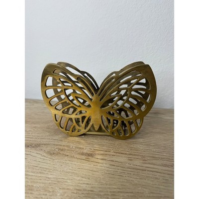 Vintage Solid Brass Butterfly Napkin Holder Letter Mail Sorter Gold Tone MCM
