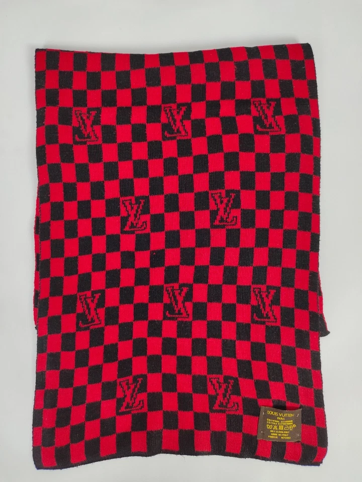 Louis Vuitton genuino vintage rojo/azul lana invierno bufanda bufandas Foto 3 de 4