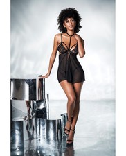 Teddy Bodysuit Black Lace Strappy One Piece Mesh Lace Two in Teddy wDetachable