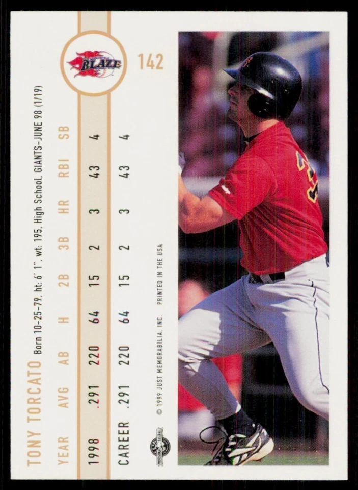 1999 Just #142 Tony Torcato Bakersfield Blaze Baseball Card - Image 2 of 2