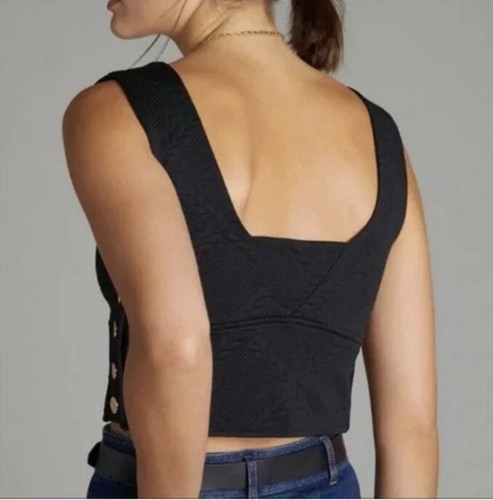 Anthropologie Maeve Negro Dorado Botón Lateral Crop Top Chaleco Pequeño Academia Neutro - Imagen 2 de 12