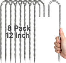 8Piece Tent Stakes Heavy Duty, 12 Rebar Stakes Ground Anchors High Wind, J Sh
