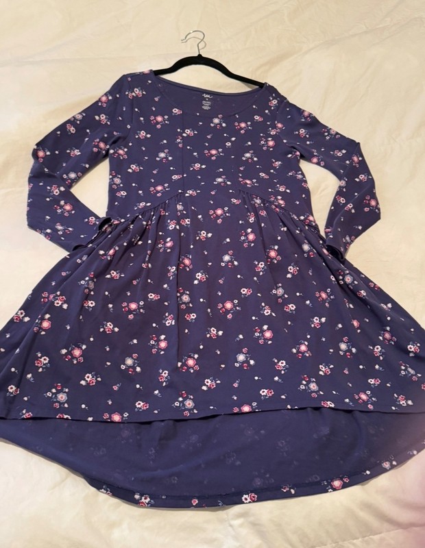 Girl's Tea Collection Winter Blooms Patterned Hi-Lo Dress Floral Print Purple 14