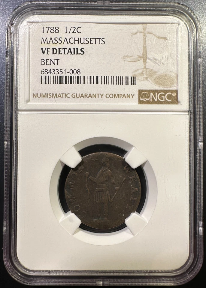 1788 Massachusetts Half Cent 1/2C Scarce Colonial Type NGC VF Details - Image 3 of 3