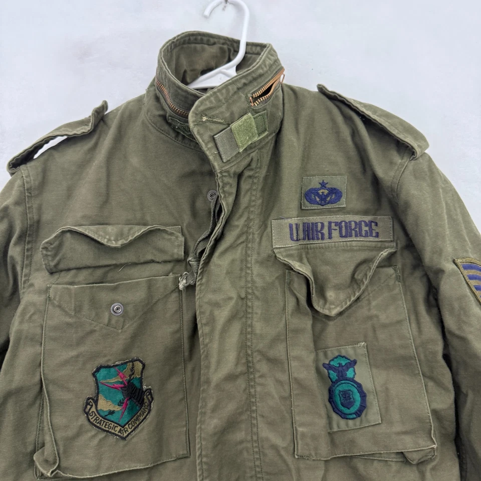 Vintage M65 OG 107 Jacket Mens S Green Alpha Industries US Army Patches 80s - Image 2 of 4