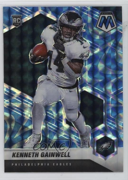 2021 Panini Mosaic Rookies Reactive Blue Mosaic Prizm Kenneth Gainwell #339 zm0