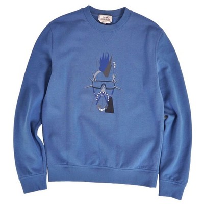 Hermes Sweatshirt Trainer Long Sleeve Cotton Top Men's S Blue Used MOLO-0
