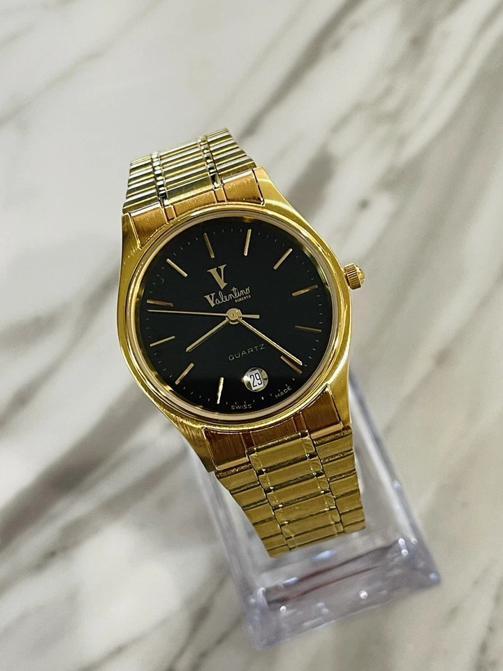 Reloj Hombre Vintage VALENTINO Chapado en Oro Cara Negra Años 80’s Foto 4 de 4