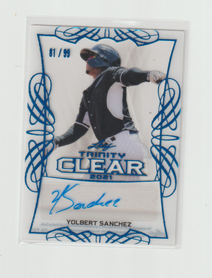 2021 Leaf Trinity-Yolbert Sanchez Blue Rookie Autograph /99-White Sox/Braves