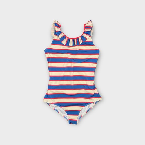 Mini Boden Ruffle Trim Blue & Pink Swimsuit