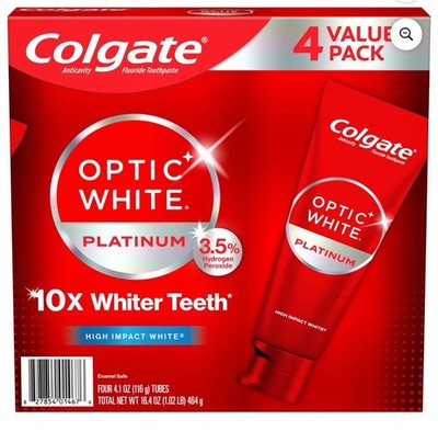 Colgate Optic White Platinum Fluoride Toothpaste 4 Pack 4.1 oz